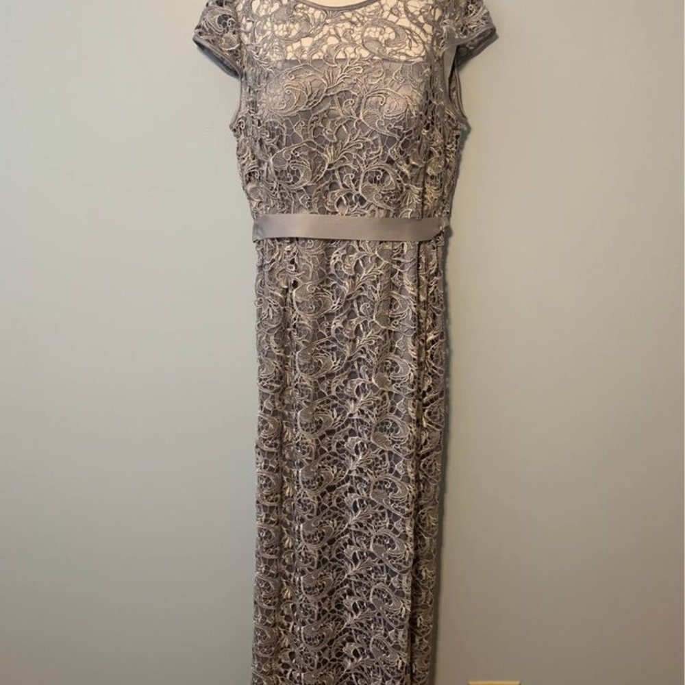 Adrianna Papell Floor Length Dove Grey Dress